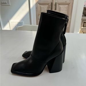 Alias Mae black leather square toe heeled boots